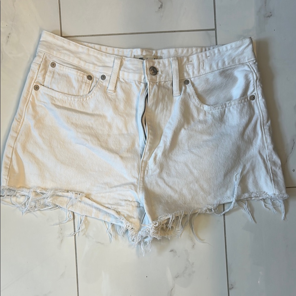 Madewell White Jean Shorts Frayed Hem
